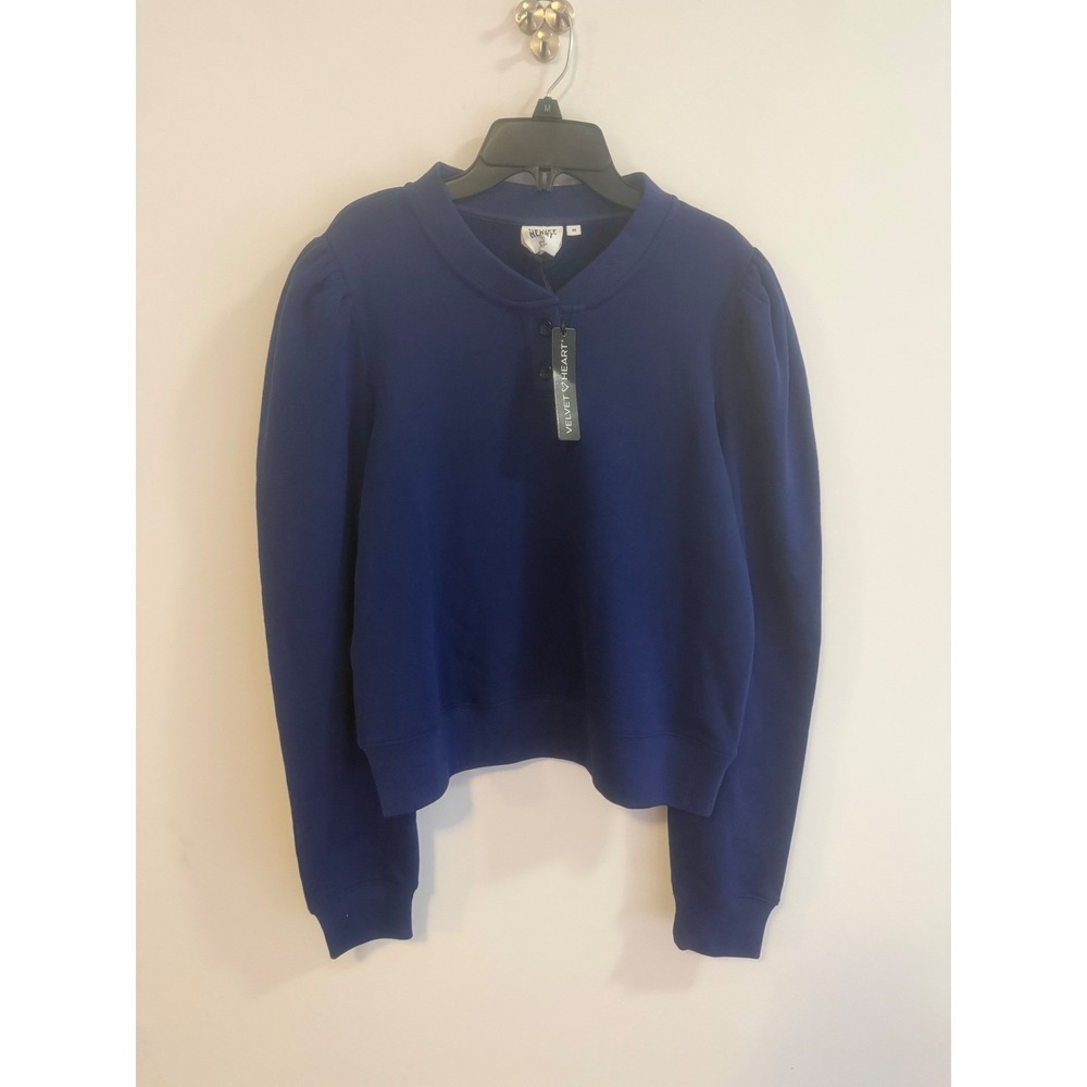 Velvet‎ Heart Blue Puff Sleeve Henley Sweatshirt Cotton French Terry M NWT
